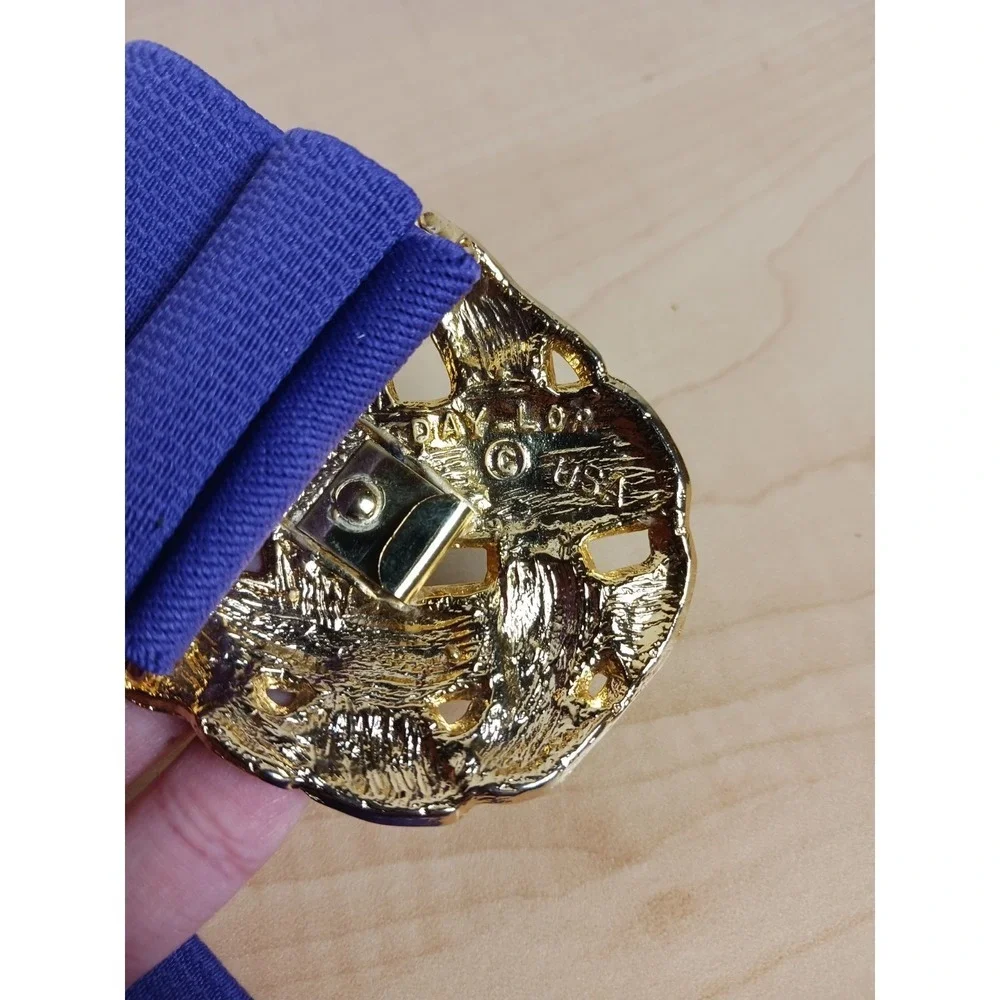 Dia-Lon Vintage Cinch Belt Womens Purple Gold Tone Enamel Knot Buckle Elastic